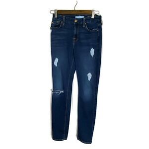 7 For All Mankind Sz 26 The Ankle Skinny Jeans Distressed Destroyed 7FAM